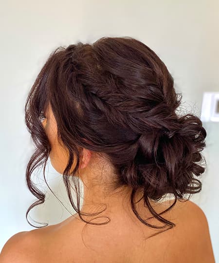 Bridal Hairstyle - Low messy bun with a braid - 1162
