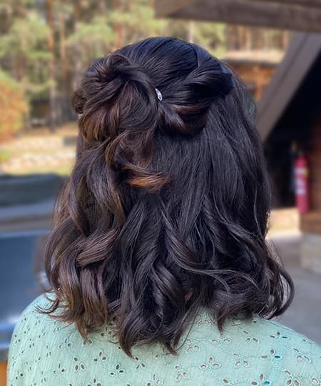 Bridal Hairstyle 1166 - Half-up with a high mini bun. Wedding Hairstyles | Bridal Hairstyles by IvyLu.bg