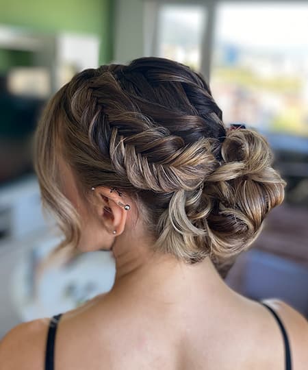 Bridal Hairstyle 1173 - Low messy bun with a braid. Wedding Hairstyles | Bridal Hairstyles by IvyLu.bg