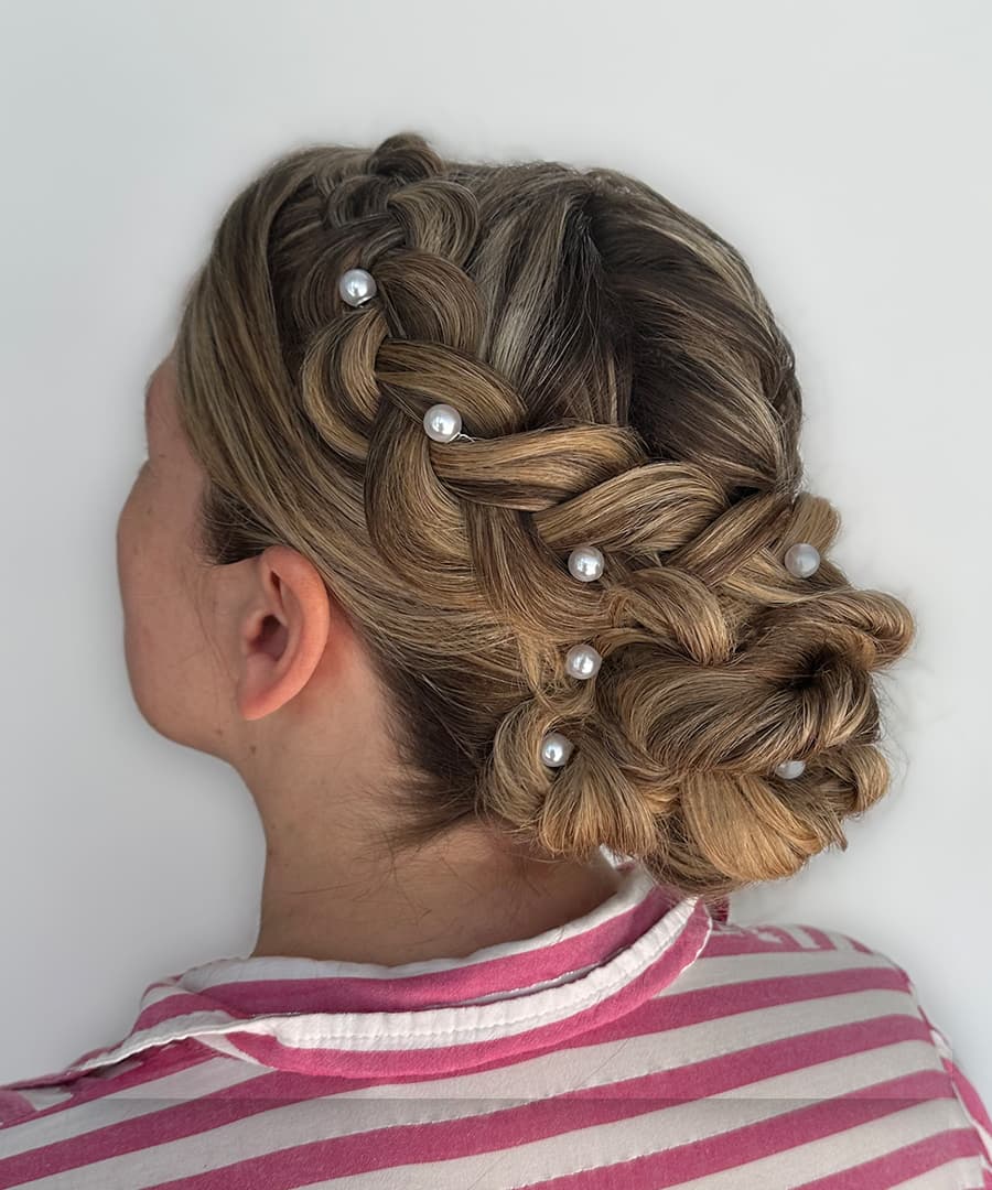 Bridal Hairstyle 1189 - Low messy bun with a braid. Wedding Hairstyles | Bridal Hairstyles by IvyLu.bg